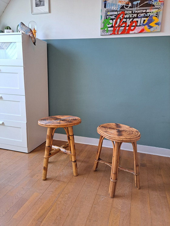 Image 1 of Pair Of Rattan Stools