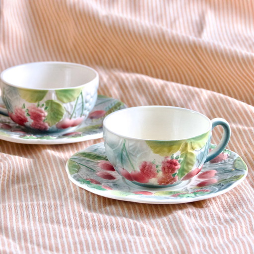 Duo Of Antique St Clément Barbotine Cups