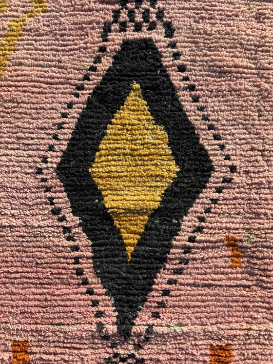 Image 1 of Large Handwoven Moroccan Boujad Rug – 200X310 Cm – Pink & Mustard Geometric Design