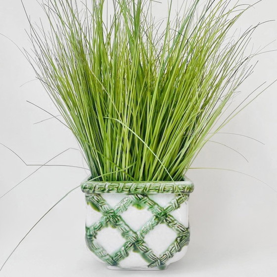 Image 1 of Carstens Tönnieshof green white checkered flowerpot 1960's West Germany