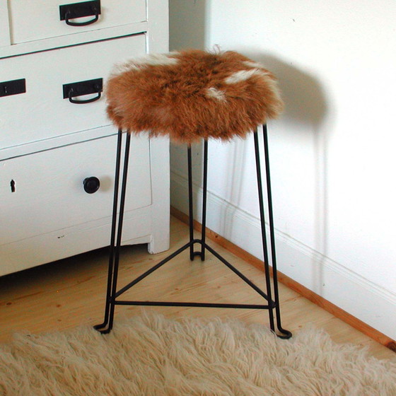 Image 1 of Tomado Mid-Century Tripod Goatskin Stool by Jan Van Der Togt