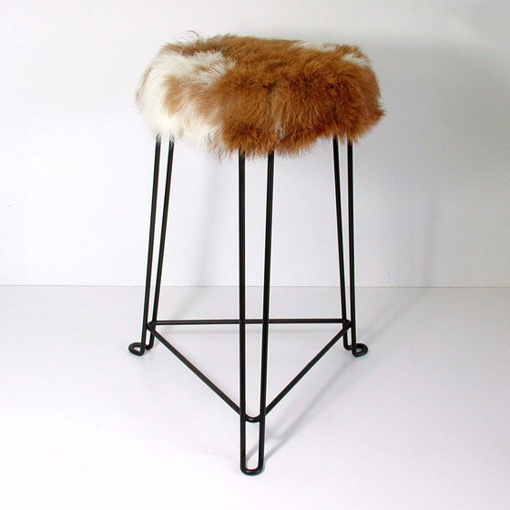 Image 1 of Tomado Mid-Century Tripod Goatskin Stool by Jan Van Der Togt