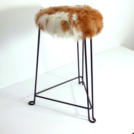 Image 1 of Tomado Mid-Century Tripod Goatskin Stool by Jan Van Der Togt