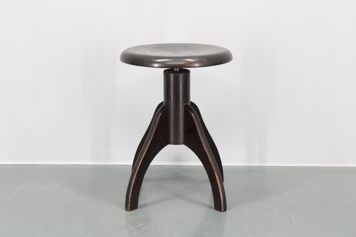 1950S Piano Adjustable Wooden Stool, Czechoslovakia 