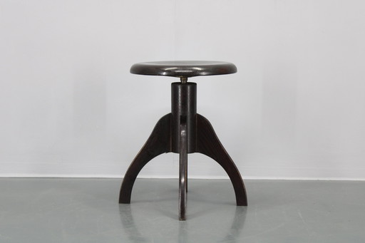 1950S Piano Adjustable Wooden Stool, Czechoslovakia 