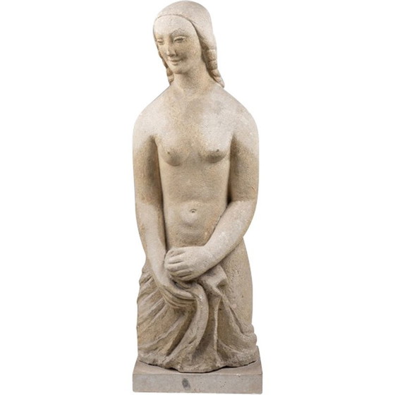 Image 1 of Vintage limestone sculpture representing Mary Magdalene, France 1940