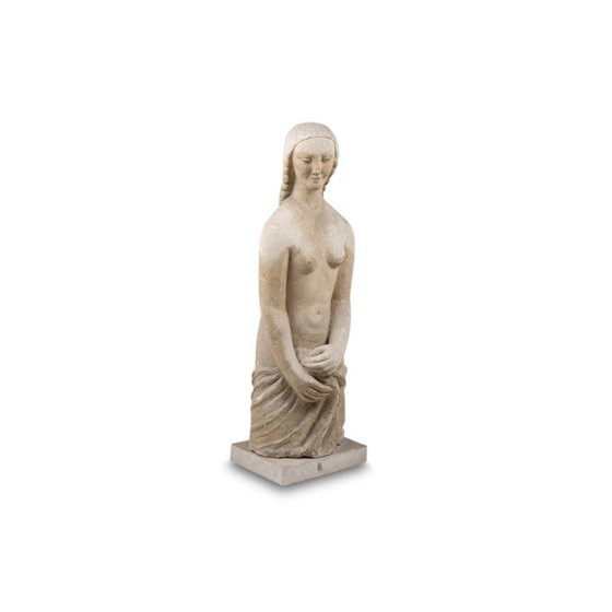 Image 1 of Vintage limestone sculpture representing Mary Magdalene, France 1940