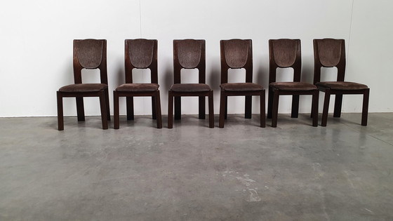 Image 1 of 6x brutalist houten vintage design stoelen 70s