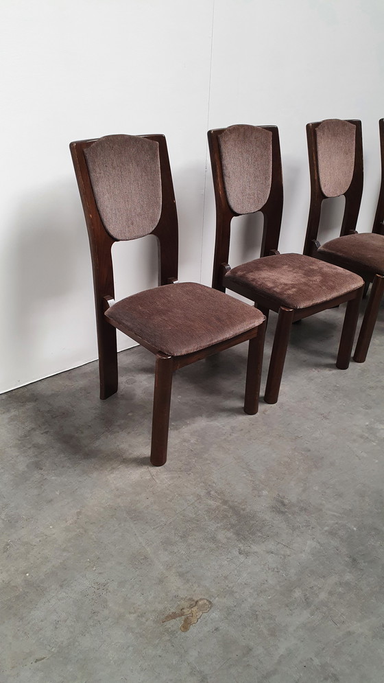 Image 1 of 6x brutalist houten vintage design stoelen 70s