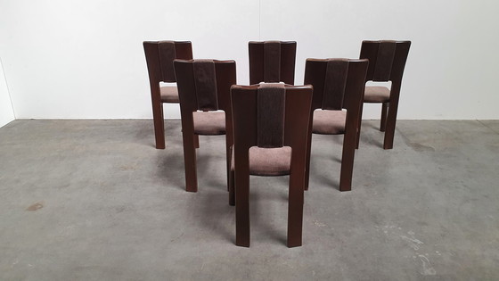 Image 1 of 6x brutalist houten vintage design stoelen 70s