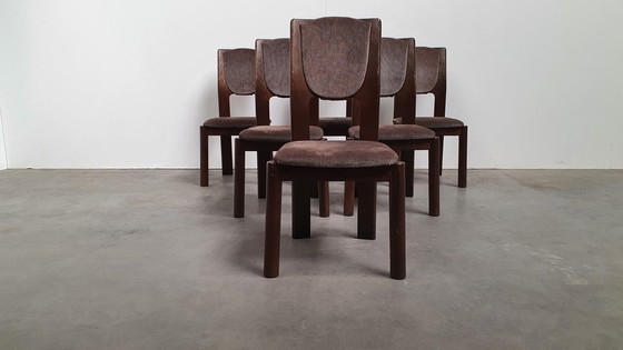 Image 1 of 6x brutalist houten vintage design stoelen 70s