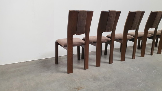 Image 1 of 6x brutalist houten vintage design stoelen 70s