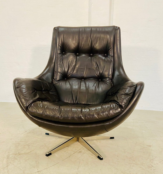 Image 1 of Danish Vintage Mid Century Dark Brown Leather Egg Chair By Skipper
