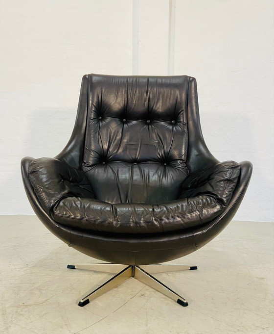 Image 1 of Danish Vintage Mid Century Dark Brown Leather Egg Chair By Skipper