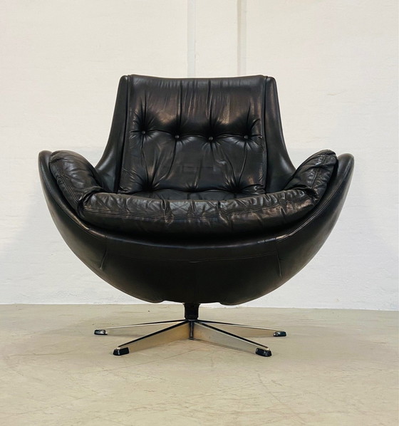 Image 1 of Danish Vintage Mid Century Dark Brown Leather Egg Chair By Skipper