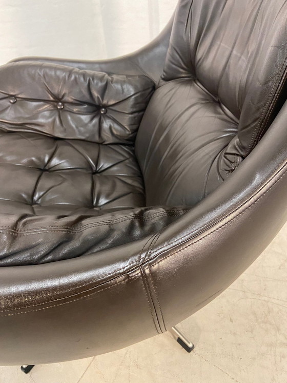 Image 1 of Danish Vintage Mid Century Dark Brown Leather Egg Chair By Skipper
