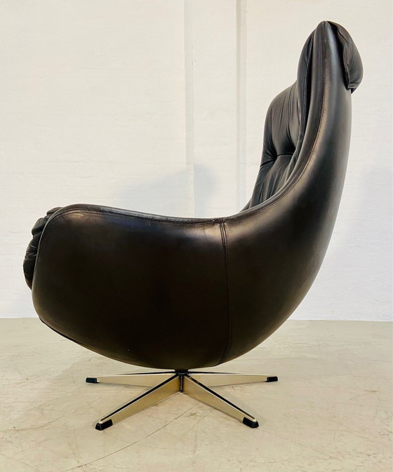 Image 1 of Danish Vintage Mid Century Dark Brown Leather Egg Chair By Skipper