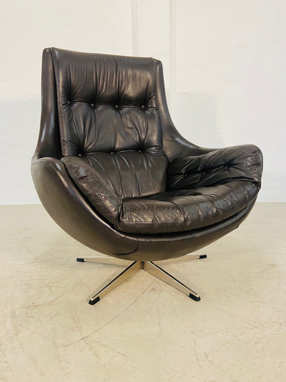 Image 1 of Danish Vintage Mid Century Dark Brown Leather Egg Chair By Skipper