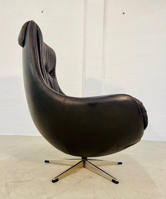 Image 1 of Danish Vintage Mid Century Dark Brown Leather Egg Chair By Skipper