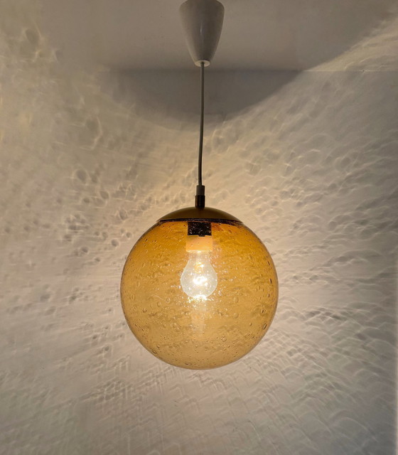 Image 1 of Chandelier Amber Bubbled Glass 70s