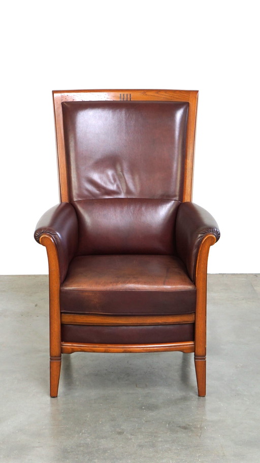 Fauteuil en cuir de bœuf à haut dossier dans le style Artdeco