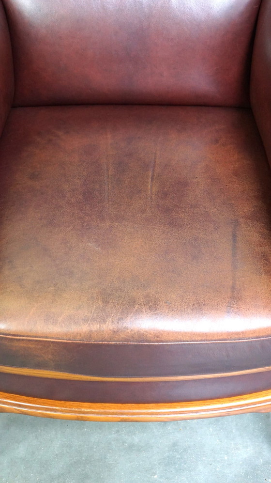 Image 1 of Fauteuil en cuir de bœuf à haut dossier dans le style Artdeco