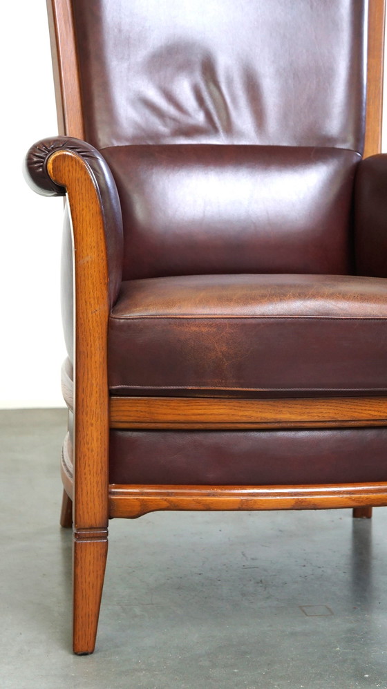 Image 1 of Fauteuil en cuir de bœuf à haut dossier dans le style Artdeco