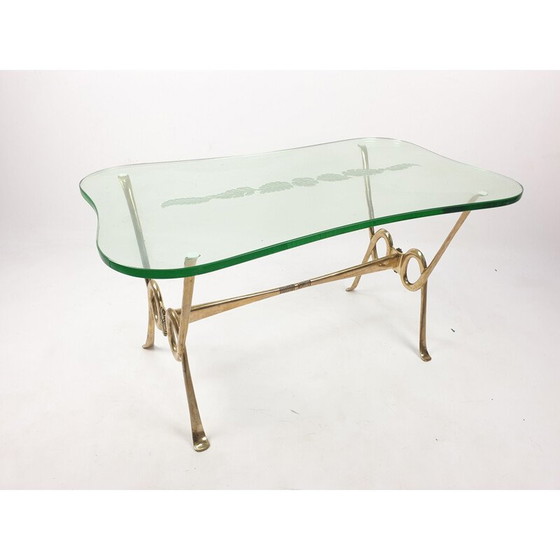 Image 1 of Tavolino da caffè vintage con base in vetro acidato e ottone, Italia 1960