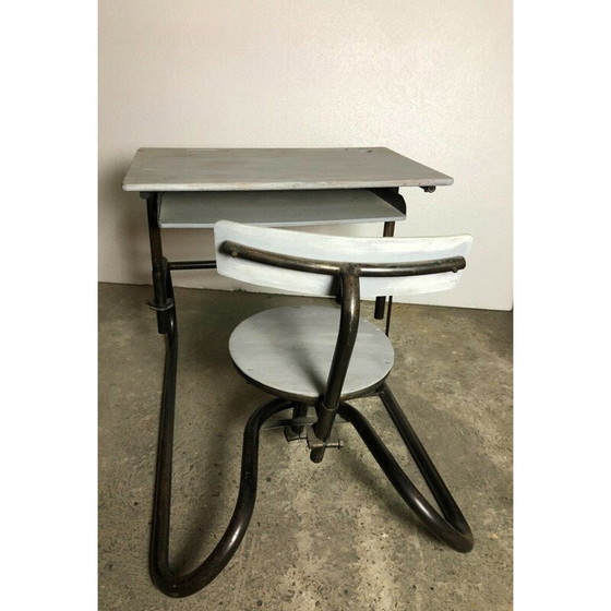 Image 1 of Vintage American adjustable school desk in wood and iron
