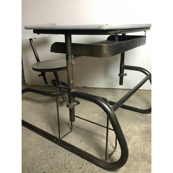 Image 1 of Vintage American adjustable school desk in wood and iron
