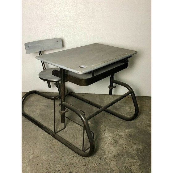 Image 1 of Vintage American adjustable school desk in wood and iron