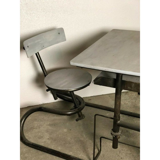Image 1 of Vintage American adjustable school desk in wood and iron