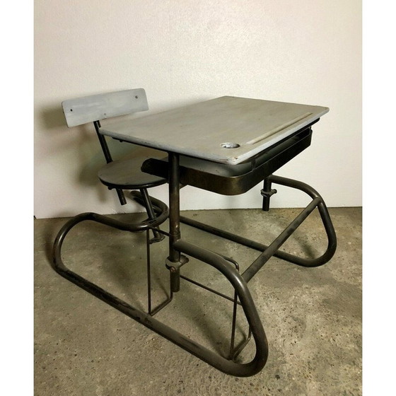 Image 1 of Vintage American adjustable school desk in wood and iron