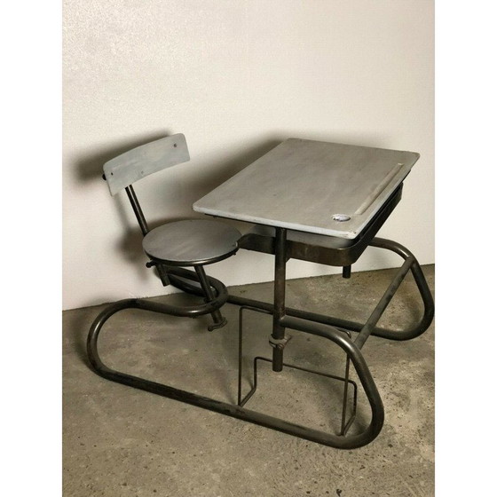 Image 1 of Vintage American adjustable school desk in wood and iron