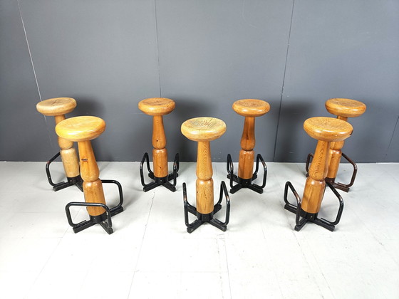 Image 1 of Mid Century Brutalist Bar Stools, 1960S - Set Of 7