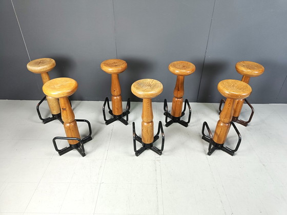 Image 1 of Mid Century Brutalist Bar Stools, 1960S - Set Of 7