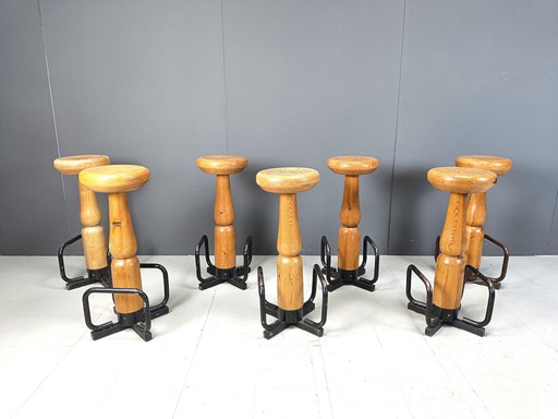 Mid Century Brutalist Bar Stools, 1960S - Set Of 7