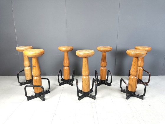 Image 1 of Mid Century Brutalist Bar Stools, 1960S - Set Of 7