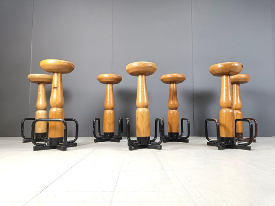 Image 1 of Mid Century Brutalist Bar Stools, 1960S - Set Of 7