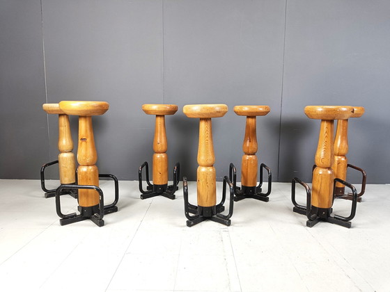 Image 1 of Mid Century Brutalist Bar Stools, 1960S - Set Of 7