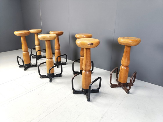 Image 1 of Mid Century Brutalist Bar Stools, 1960S - Set Of 7