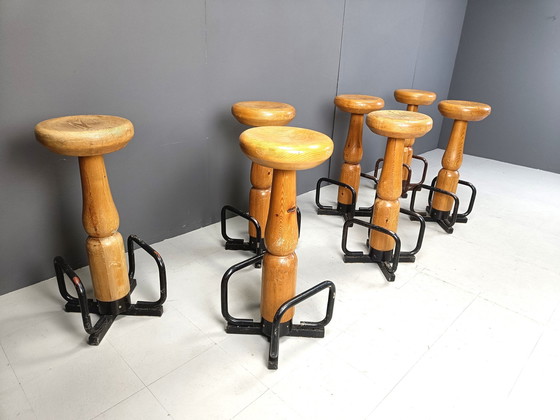 Image 1 of Mid Century Brutalist Bar Stools, 1960S - Set Of 7