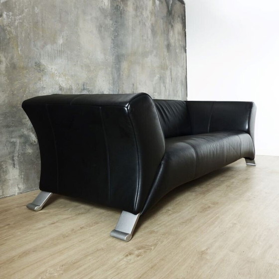 Image 1 of Vintage 3-seater black leather sofa by Rolf Benz 2000