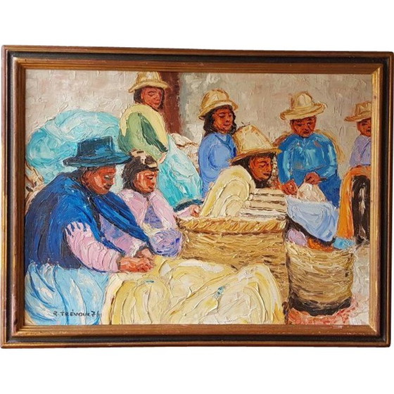 Image 1 of Olio su tela vintage "I boliviani" di Trevoux, 1976