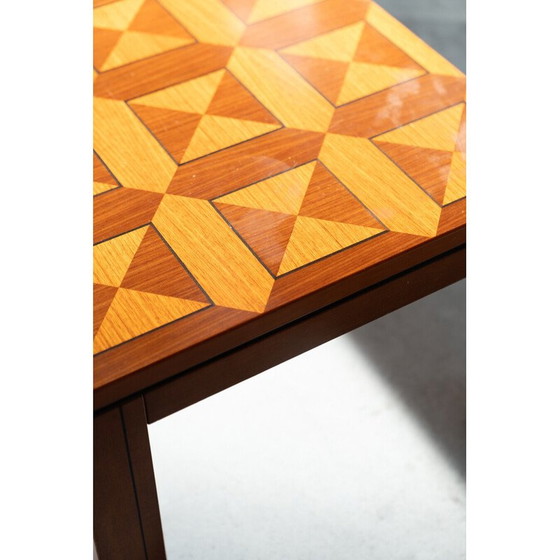 Image 1 of Vintage "Fox Hunt" rectangular cherry wood inlaid coffee table, 1970s