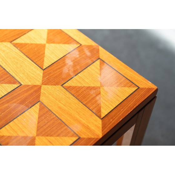 Image 1 of Vintage "Fox Hunt" rectangular cherry wood inlaid coffee table, 1970s