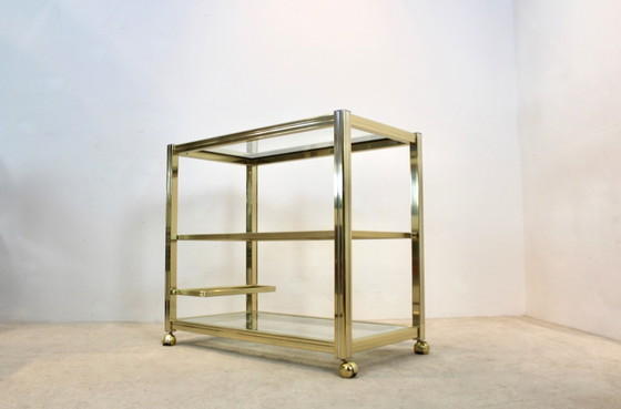 Image 1 of Pierre Vandel Brass and Chrome Bar Cart, France 1970s