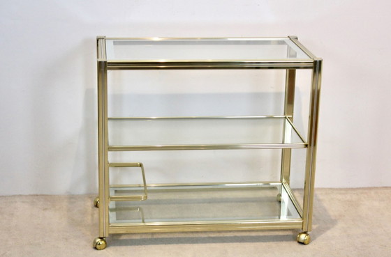 Image 1 of Chariot de bar en laiton et chrome de Pierre Vandel, France, années 1970
