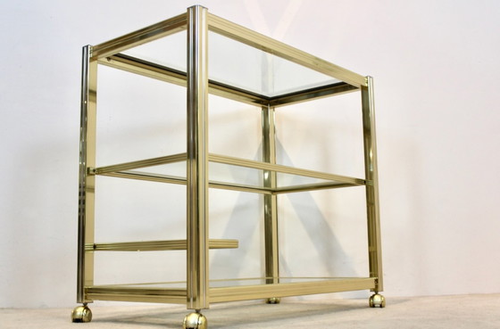 Image 1 of Pierre Vandel Brass and Chrome Bar Cart, France 1970s