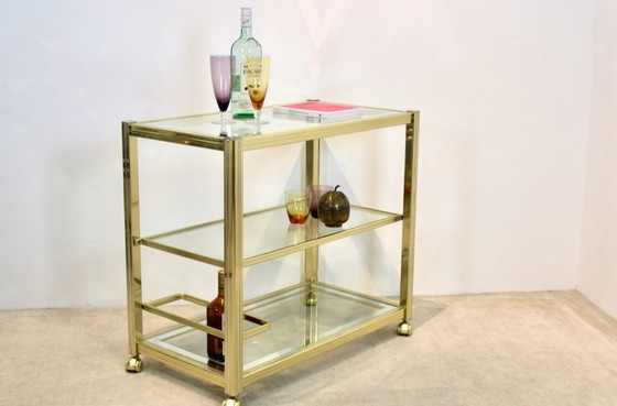 Image 1 of Pierre Vandel Brass and Chrome Bar Cart, France 1970s